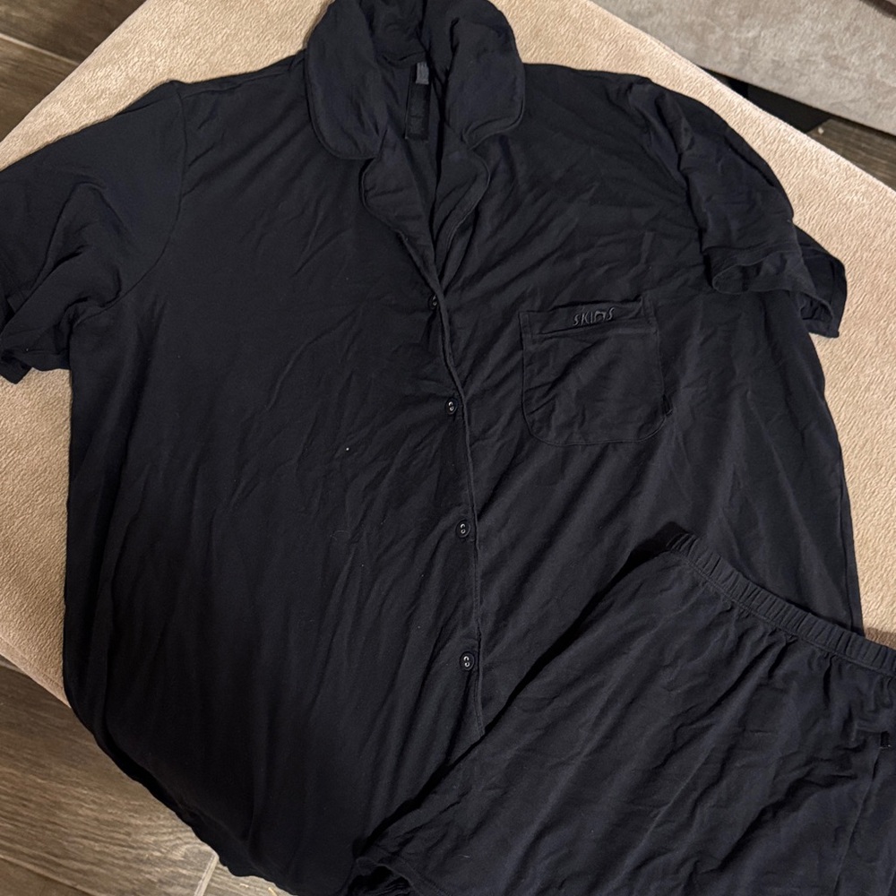 SKIMS Black Short-Sleeve Button Pajama Set